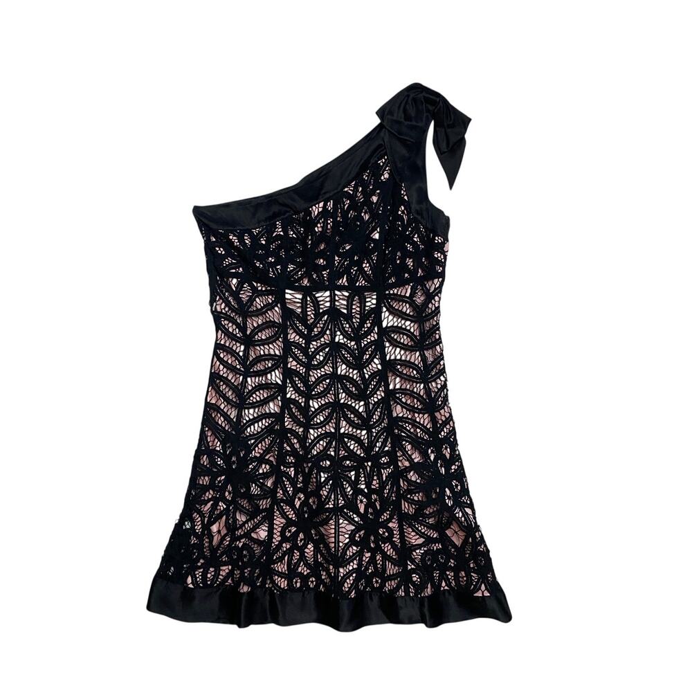 Betsey Johnson Pink and Black Lace One Shoulder Party Dress